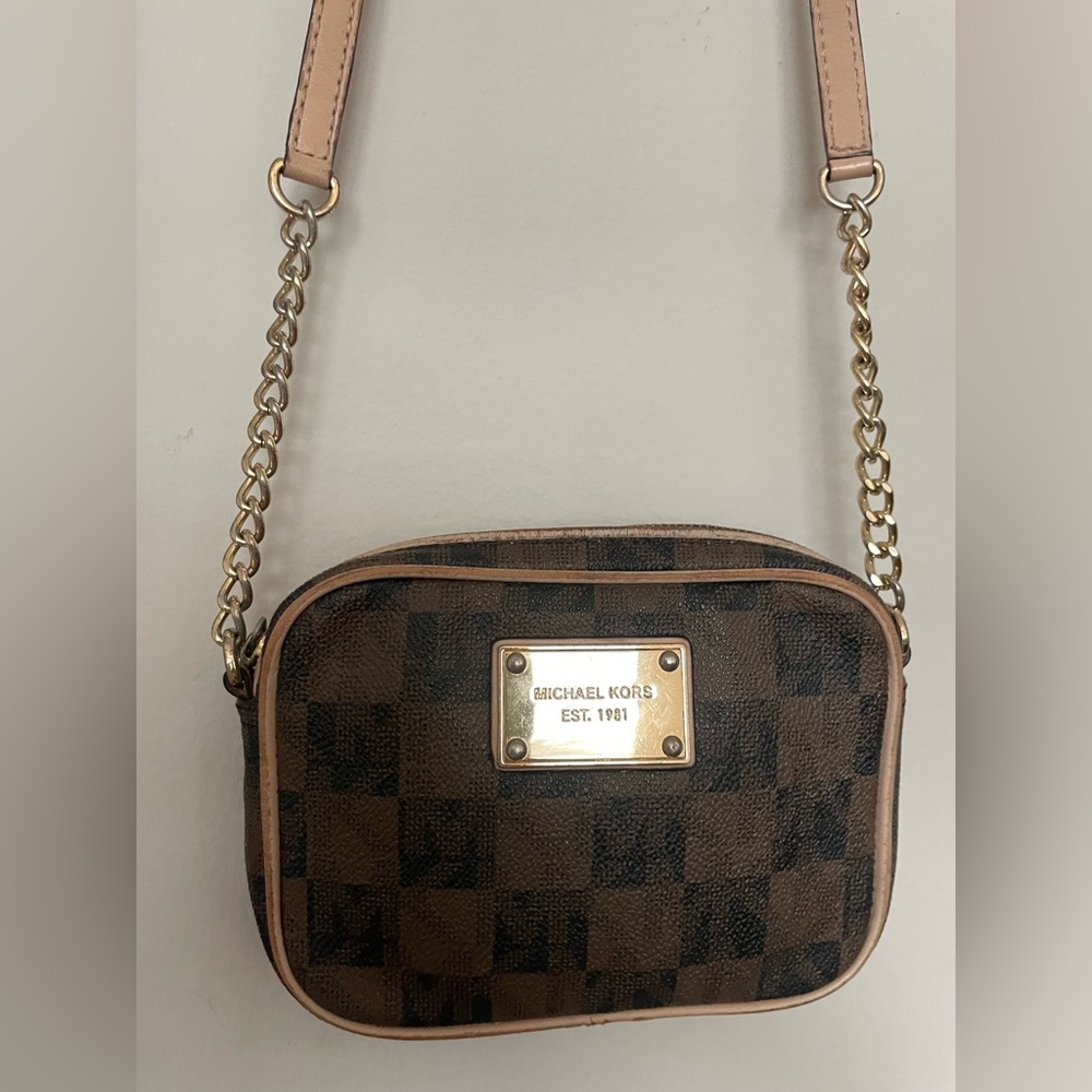 Michael Kors Jet Set small brown black and gold cross body